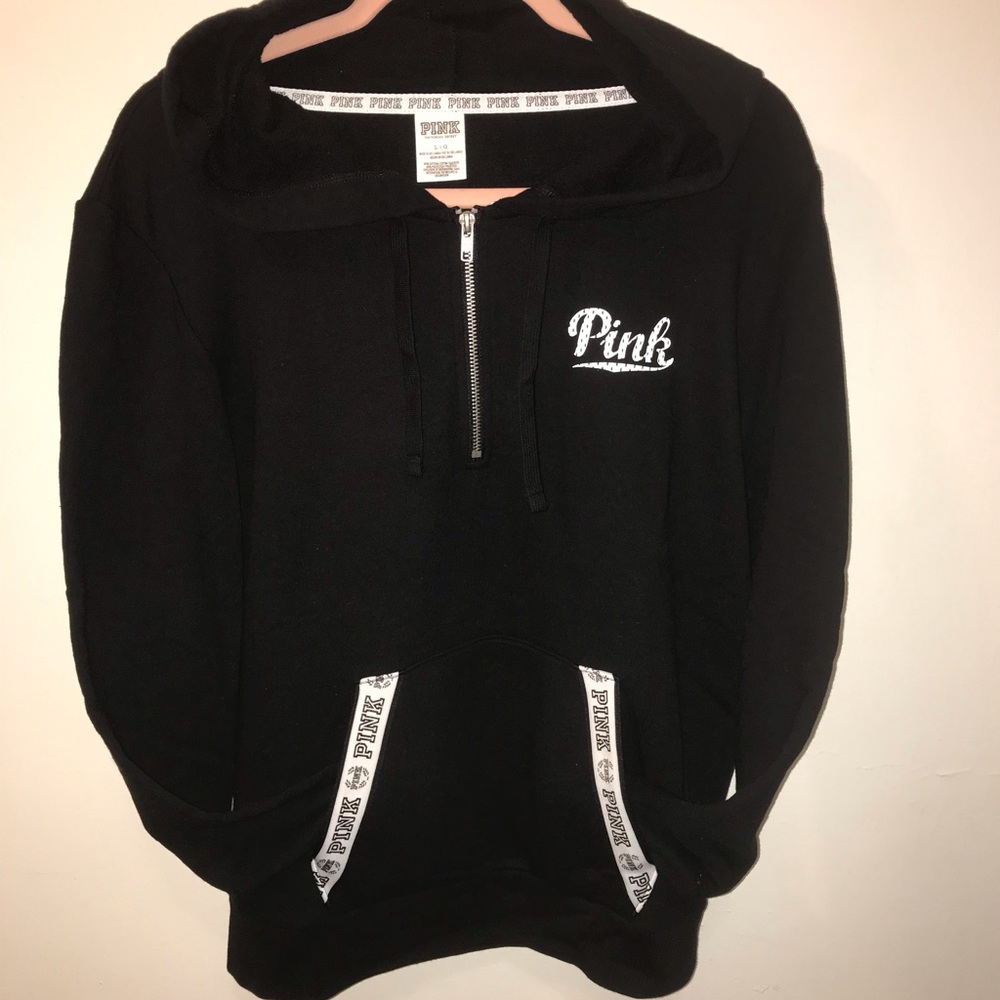VICTORIAS SECRET PINK BLACK SIZE L HALF ZIP HOODIE